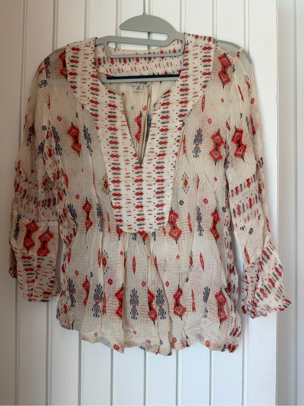 Lucky Brand Cream Tunic with Red & Blue Embroidered Motifs
